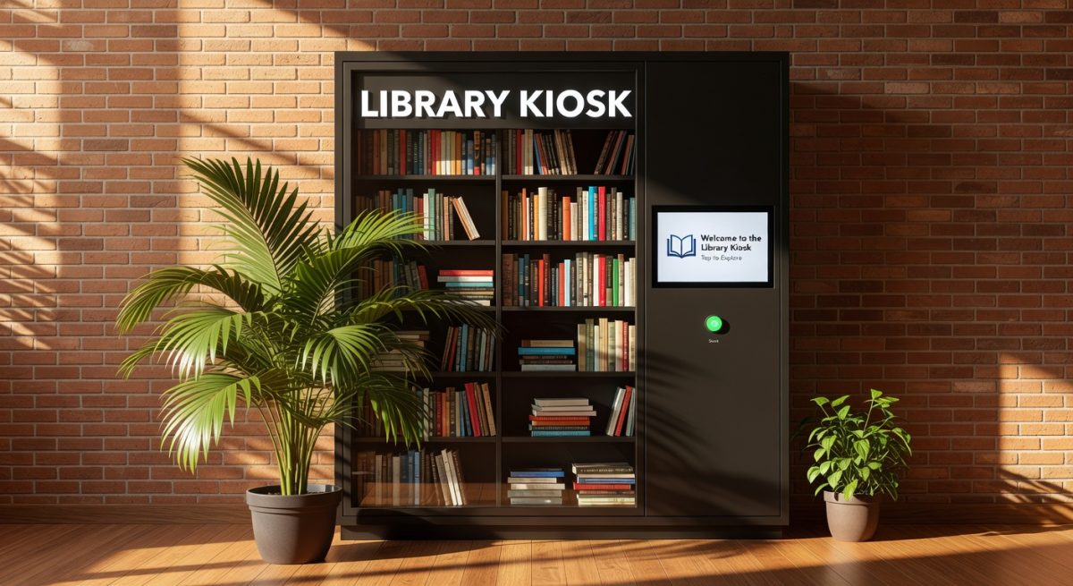 Bibliothèque moderne équipée de solutions technologiques pour l'emprunt et le retour de livres en libre-service