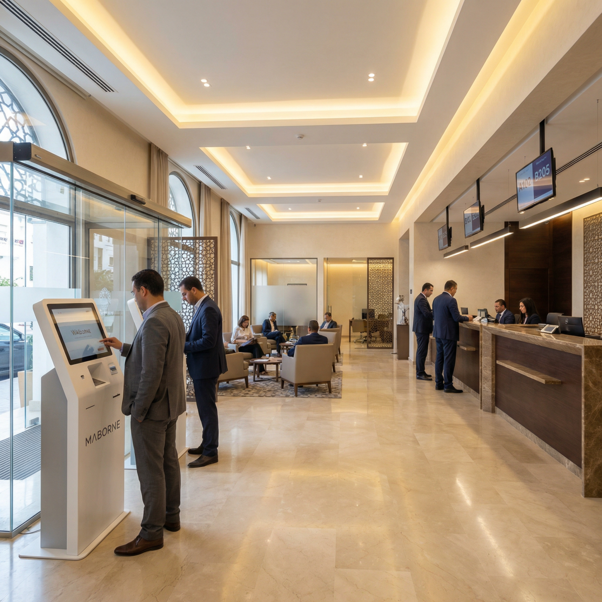 Borne interactive d'accueil pour files d'attente en agence bancaire