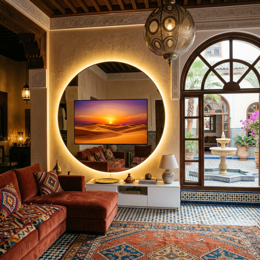 Télévision miroir design affichant un paysage