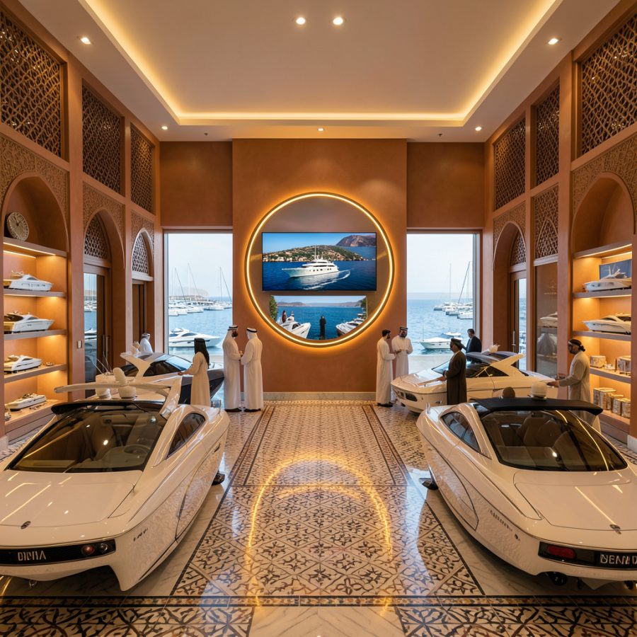 luxury yacht showroom mirror tv