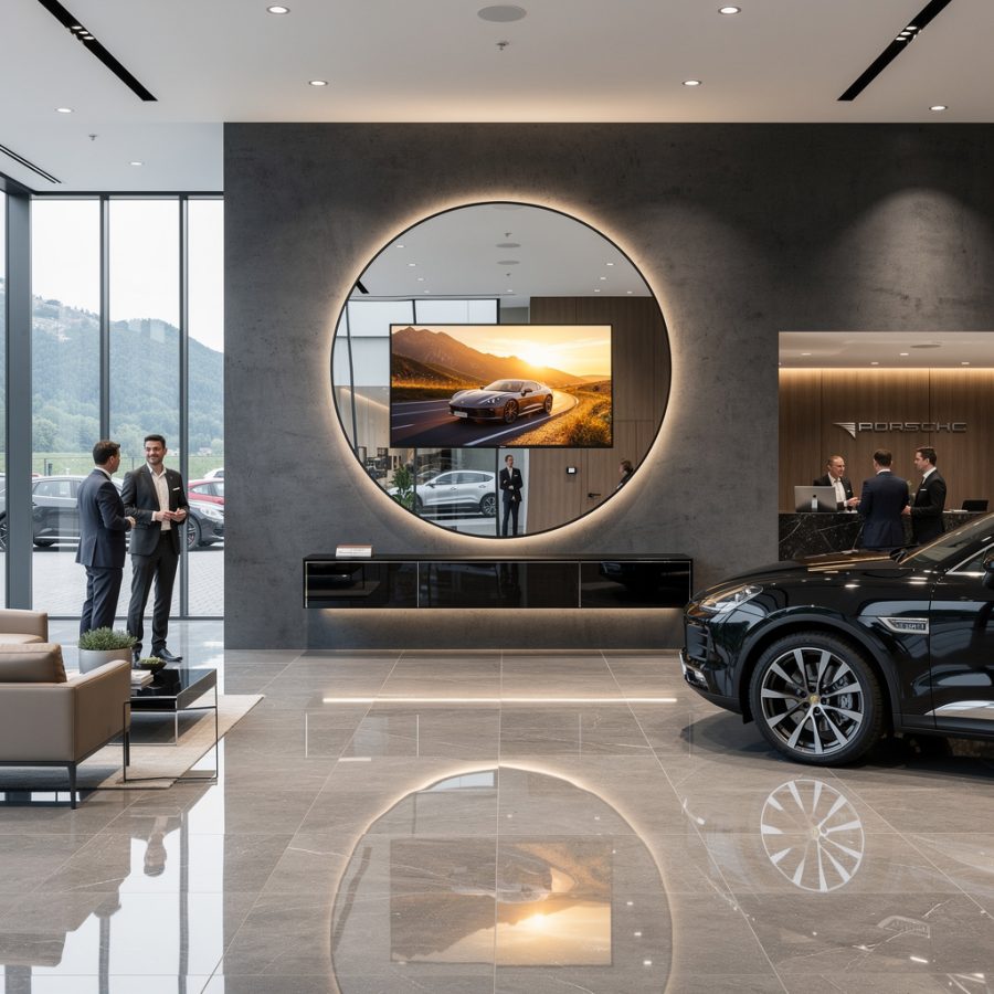 tv miroir premium automotive dealership showroom