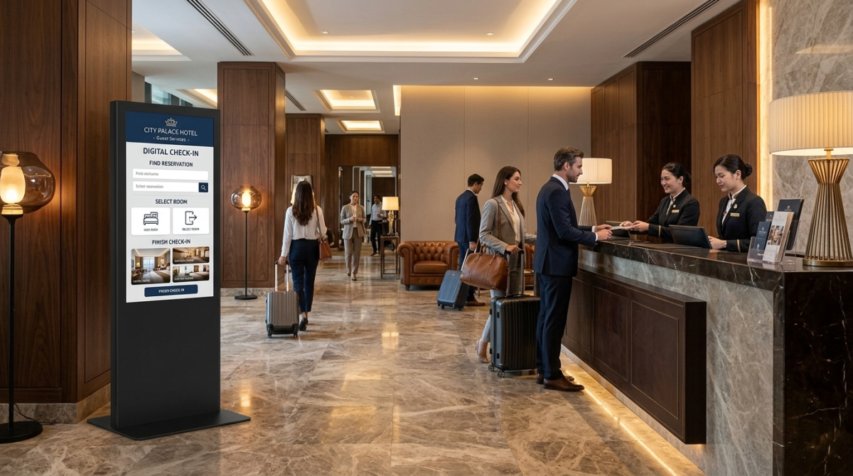 Totem tactile professionnel hotel