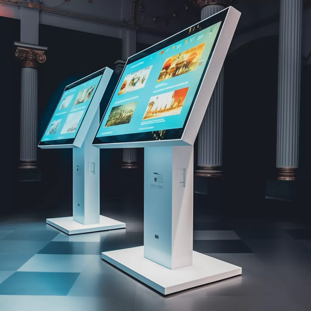 Pupitre tactile 1 phildrink white 55 touch terminals in a museum 8k realistic 277f662b 7e60 4801 9588 ead0bd779359